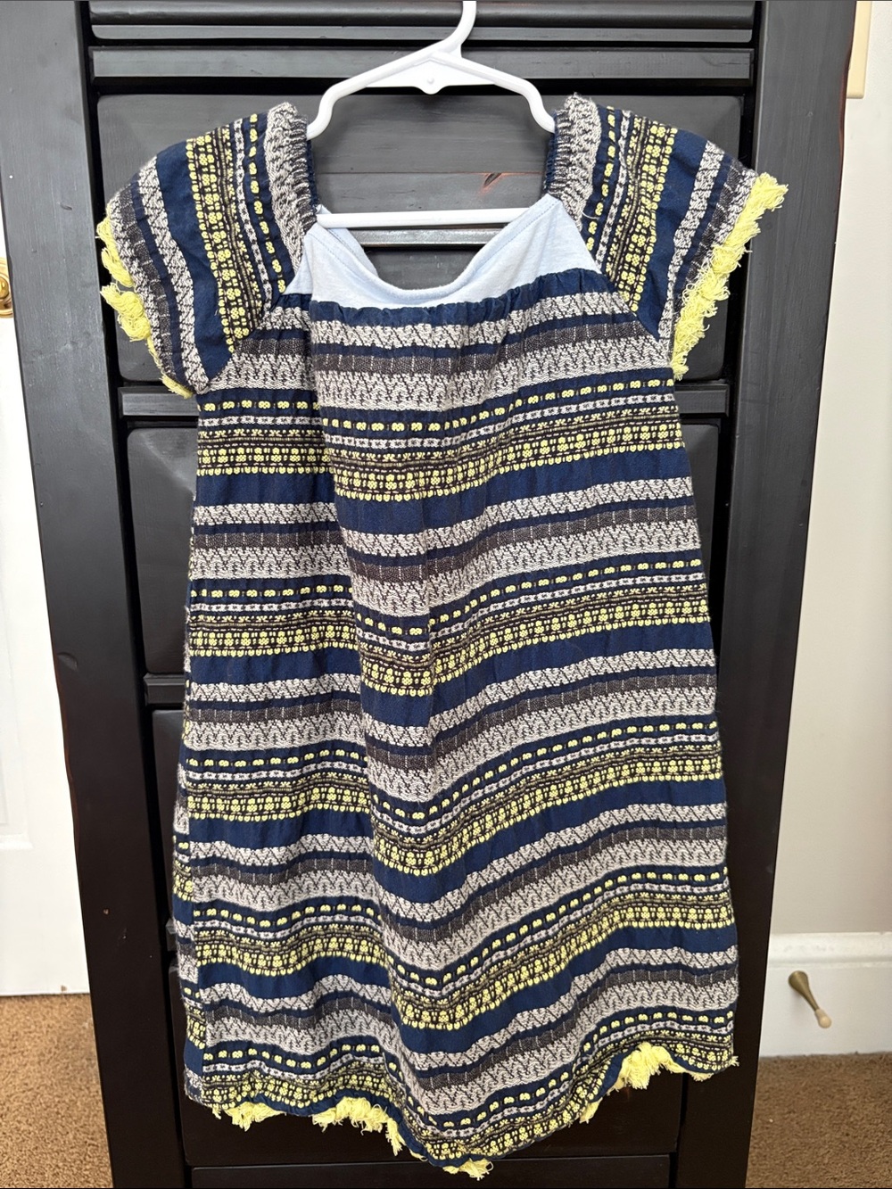 Girls Navy Blue and Yellow Striped Cotton Dress